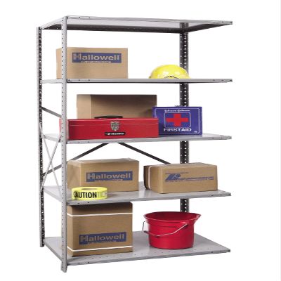 Hallowell A7710-12HG Extra Heavy-Duty Open Hi-Tech Shelving Add-On Unit with 5 Shelves, Hallowell Gray Steel, 48" Width, 87" Height, 12" Depth, 750 lbs Shelf Capacity, Knock Down