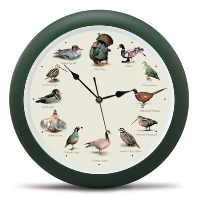 Mark Feldstein, Singing Wild Game Birds of North America Wall Clock, 13 Inch, Green