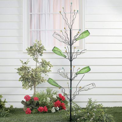 Fun Express Metal Bottle Tree Garden Sculpture - 45 Inch Tall Wine Bottle Display Stand for Outdoor Yard Decorations | Holds Colored Glass Bottles, Fruit & Seasonal Ornaments Weather-Resistant Design