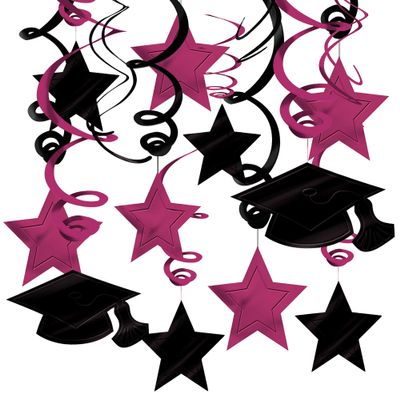 Amscan School Colors Graduation Party Swirls Mega Value Pack (30 Pack), Berry/Black, Assorted Sizes