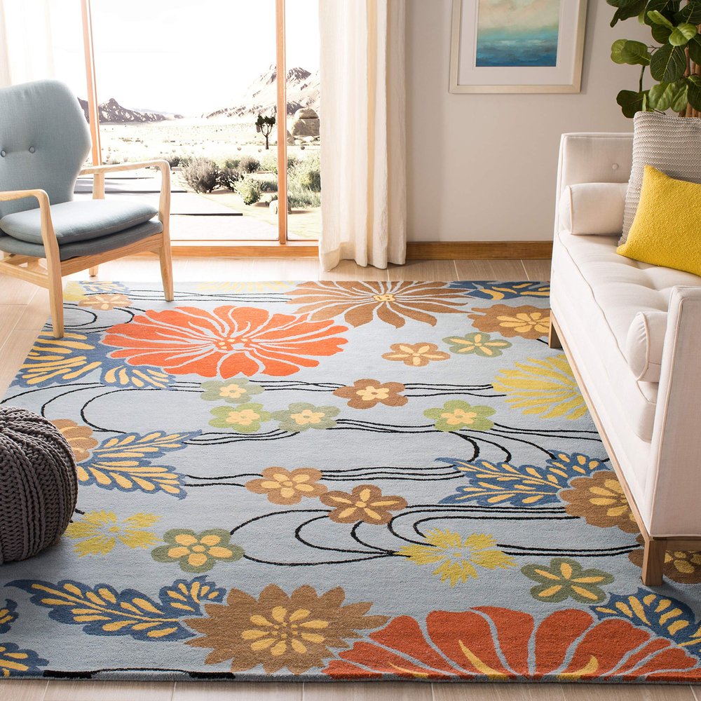 SAFAVIEH Soho Collection Area Rug - 8' Square, Blue & Multi, Handmade Wool & Viscose, Ideal for High Traffic Areas in Living Room, Bedroom (SOH738B)