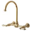 Kingston Brass KS1292AL Restoration Wall Mount Bridge Kitchen Faucet, Polished Brass view 1