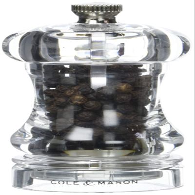 Cole & Mason 125 Pepper Mill, Adjustable Precision+ Grind, Traditional Capstan Style Pepper Grinder, Acrylic, 85 mm
