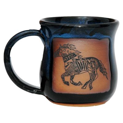 ALWAYS AZUL POTTERY Mug with Southwest Running Horse Design in Garcia Blue - Handmade Ceramic Coffee Mug - Stylish and Unique Handcrafted Artistic Drinkware - Polished Clay Cups,Great for Coffee & Tea