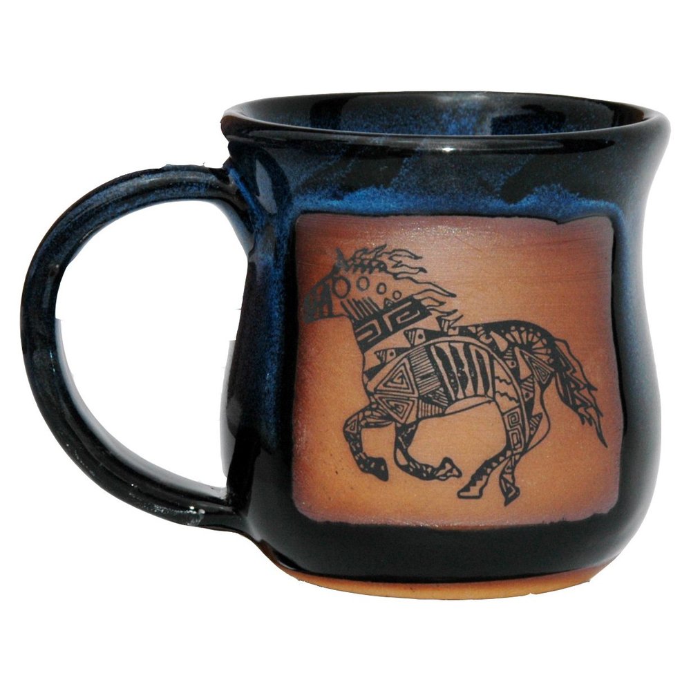 ALWAYS AZUL POTTERY Mug with Southwest Running Horse Design in Garcia Blue - Handmade Ceramic Coffee Mug - Stylish and Unique Handcrafted Artistic Drinkware - Polished Clay Cups,Great for Coffee & Tea