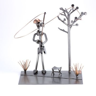 Steelman24 Poor Fisherman Sculpture Nuts and Bolts Handmade Ornaments Made in Germany Metal Figurine