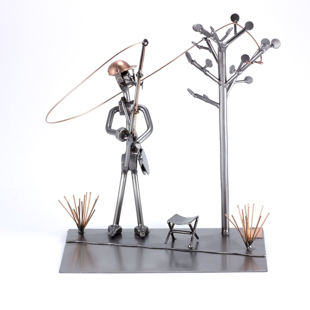 Steelman24 Poor Fisherman Sculpture Nuts and Bolts Handmade Ornaments Made in Germany Metal Figurine