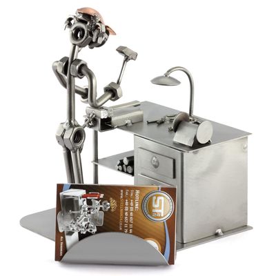 Steelman24 Locksmith with Business Card Holder Sculpture Nuts and Bolts Handmade Made in Germany Metal Figurine