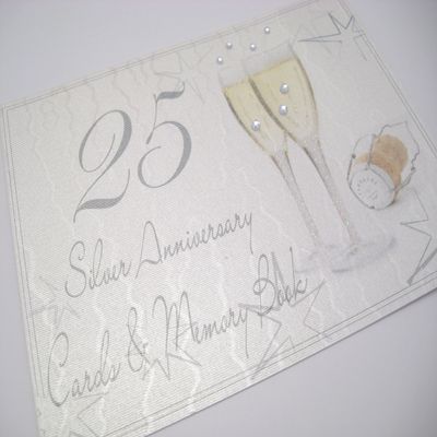 25th Silver Anniversary, Card & Memory Book, Champagne Glasses