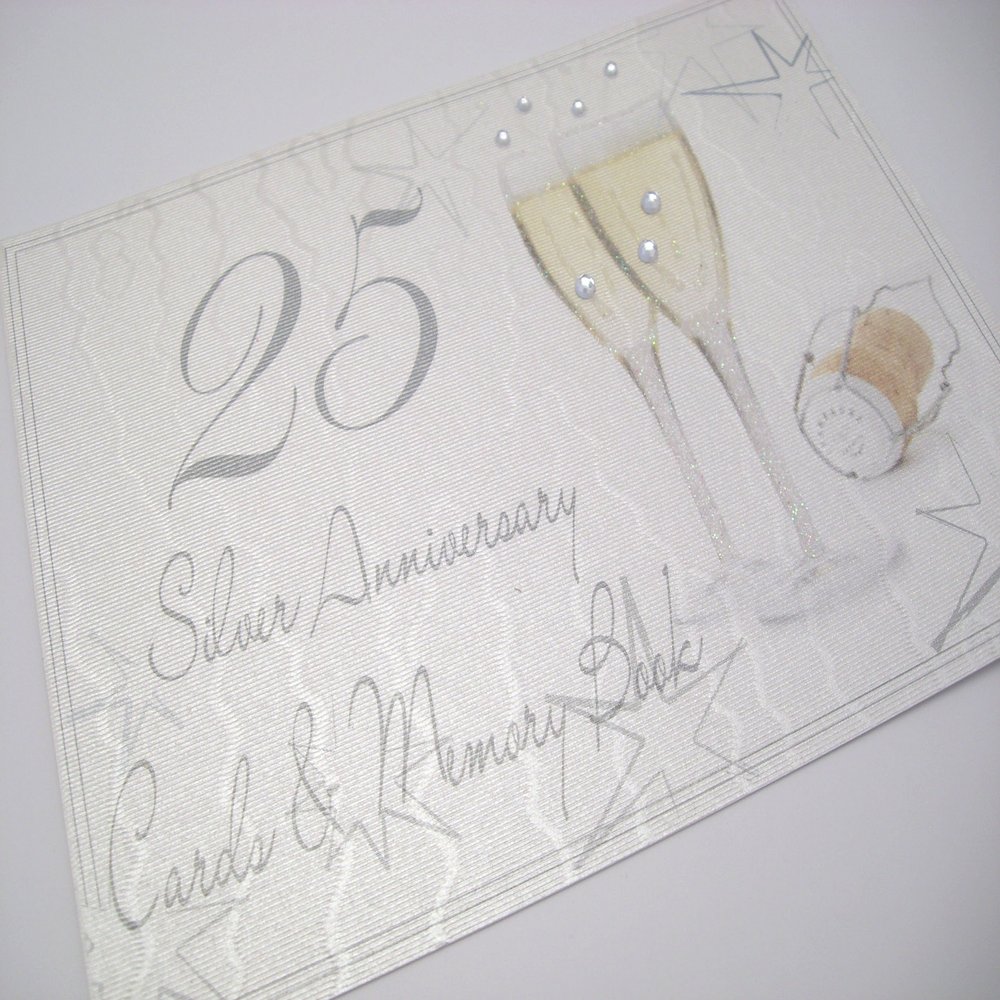 25th Silver Anniversary, Card & Memory Book, Champagne Glasses