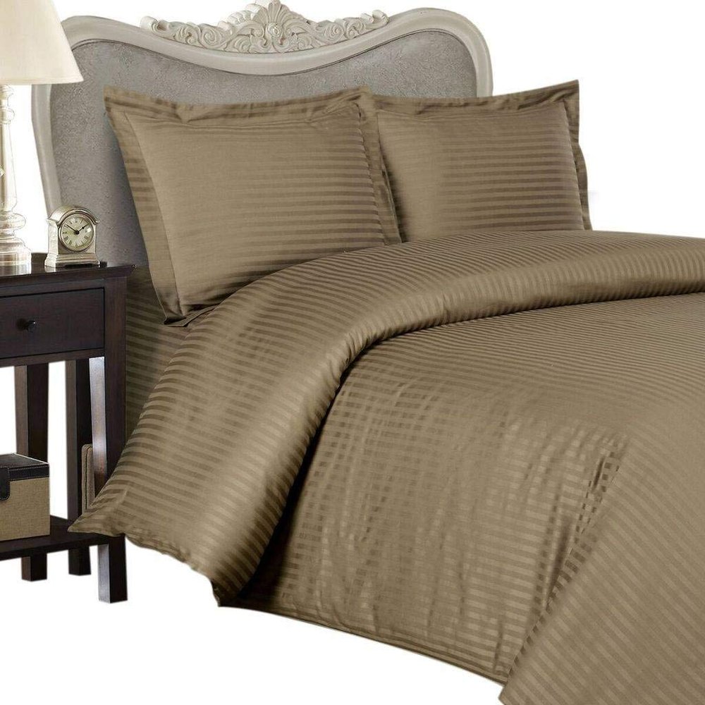 Six (6) Piece OLYMPIC QUEEN Size, TAUPE Damask Stripe, 1200 Thread Count / 1200TC Sateen Weave Long Staple 100-Percent Ultra Soft Egyptian Cotton Bed Sheet Set. Inlcudes FOUR (4) PILLOW CASES (Deep Pocket)