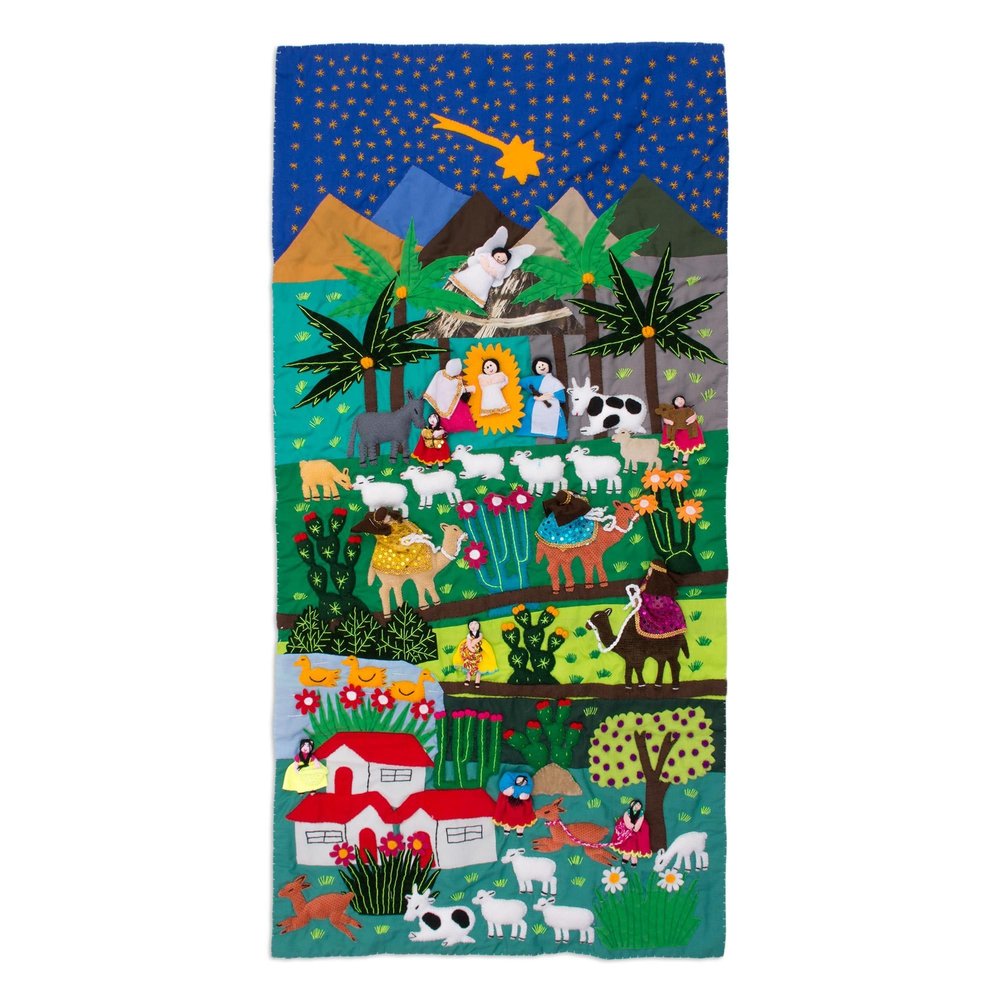 NOVICA Handmade Nativity Scene Applique Wall Hanging
