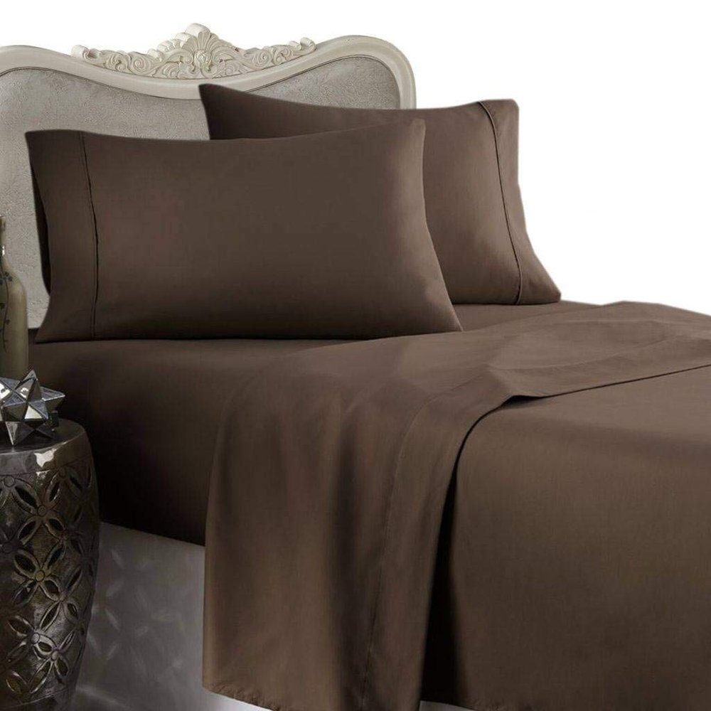 QUEEN Size, CHOCOLATE Solid/Plain, 1200 Thread Count / 1200TC Long Staple 100-Percent Ultra Soft Egyptian Cotton, Sateen Weave, THREE (3) Piece Bed DUVET SET Including TWO (2) Shams/Pillow Cases
