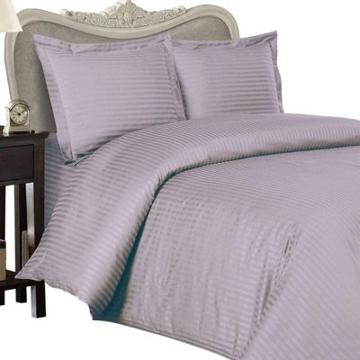 KING Size, LAVENDER Damask Stripe, 1200 Thread Count / 1200TC Long Staple 100-Percent Ultra Soft Egyptian Cotton, Sateen Weave, THREE (3) Piece Bed DUVET SET Including TWO (2) Shams/Pillow Cases
