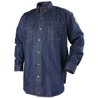 Black Stallion (FS8-DNM Men's 8 oz Long Sleeve Flame-Resistant Treated Cotton Denim Work Shirt, Chest Pocket with Flaps, Durable Metal Snaps, Denim, 2X-Large