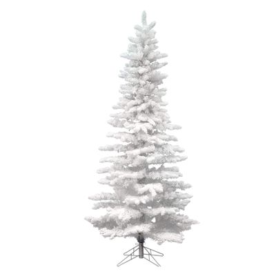 Vickerman 12' Flocked White Slim Artificial Christmas Tree, Unlit - Snow Covered Faux Tree - Seasonal Indoor Home Decor