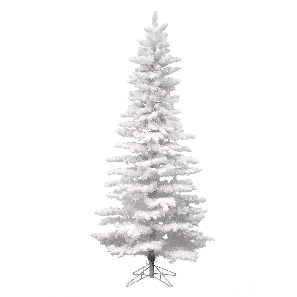 Vickerman 12' Flocked White Slim Artificial Christmas Tree, Unlit - Snow Covered Faux Tree - Seasonal Indoor Home Decor