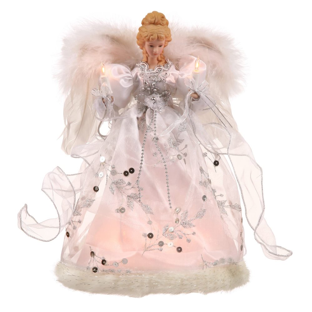 Vickerman 12" White & Silver Lighted Angel Tree Topper
