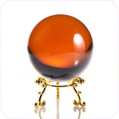 Amlong Crystal Amber Crystal Ball 80mm (3.1 inch) Including Golden Flower Stand and Gift Package