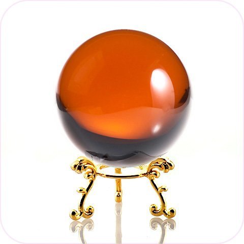 Amlong Crystal Amber Crystal Ball 80mm (3.1 inch) Including Golden Flower Stand and Gift Package