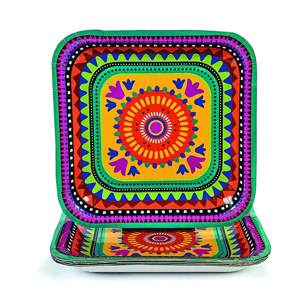 Fiesta Paper Dinner Plates (8 Pieces) Boho Style for Cinco de Mayo