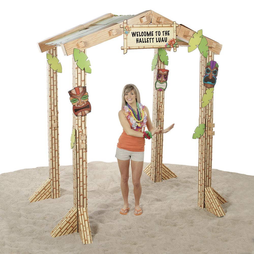 3D Cardboard Tiki Hut - Size 88 inch x 5 feet - Tropical Beach Party