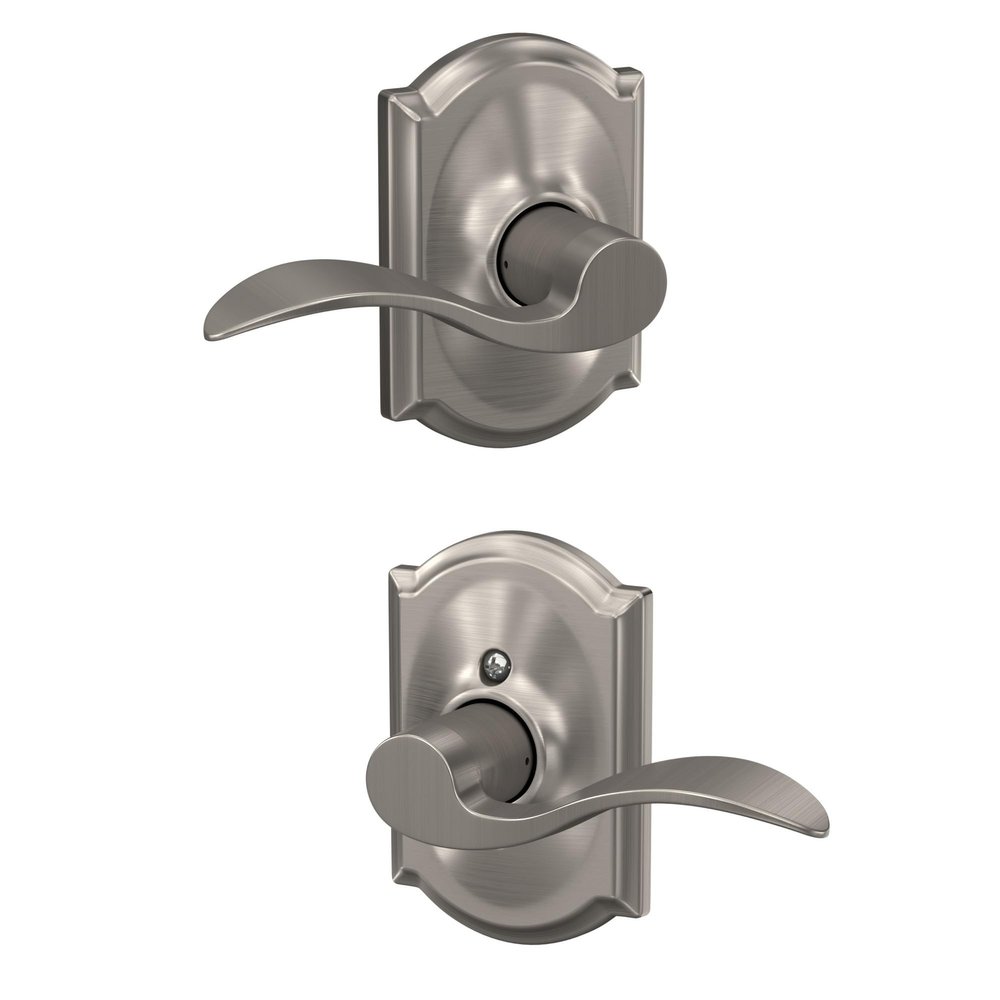Schlage F10 ACC 619 CAM Accent Door Lever with Camelot Trim, Hall & Closet Passage Lock, Satin Nickel