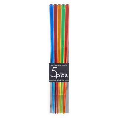 Aoba Clear Chopsticks 5P Bbit - Red, Blue, Yellow, Green, Orange - Methacrylic Resin - Dishwasher Safe