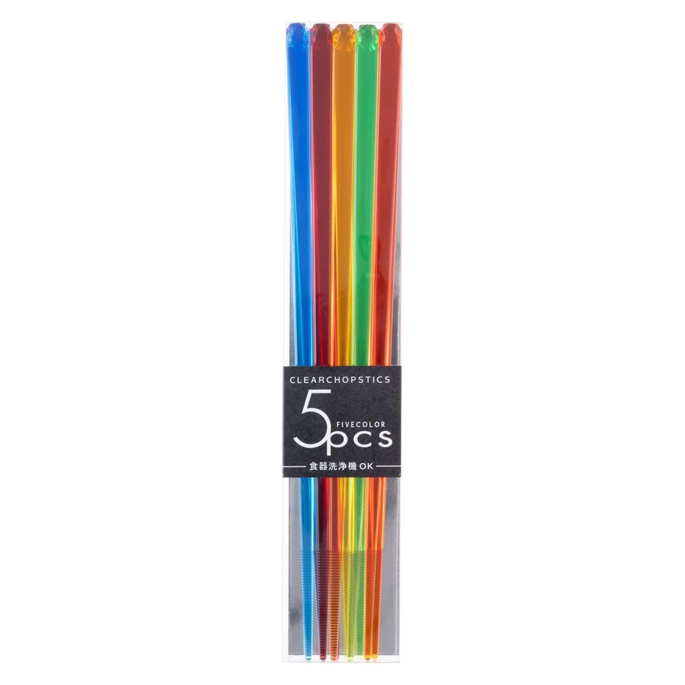 Aoba Clear Chopsticks 5P Bbit - Red, Blue, Yellow, Green, Orange - Methacrylic Resin - Dishwasher Safe