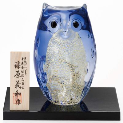 Aderia F-62123 Tsugaru Vidro Figurine, Ornament, Parent Owl, Violet/Gold, Up to 3.3 x 3.1 x 4.1 inches (8.5 x 7.8 x 10.5 cm), Made in Japan, Purple