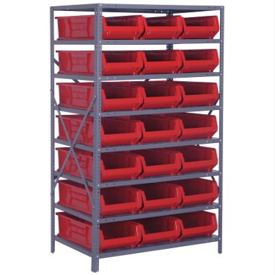 Quantum Storage Systems Wire Shelving Unit W/21 RED Bins