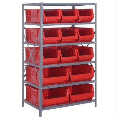 Quantum Storage Systems Wire Shelving Unit W/13 RED Bins