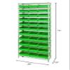 QUANTUM STORAGE SYSTEMS WR12-110GN Wire Heavy Duty 12 Shelves 74" H x 36" W x 18" D with 33 Green Bins 18" L x 12" W x 4" H view 2