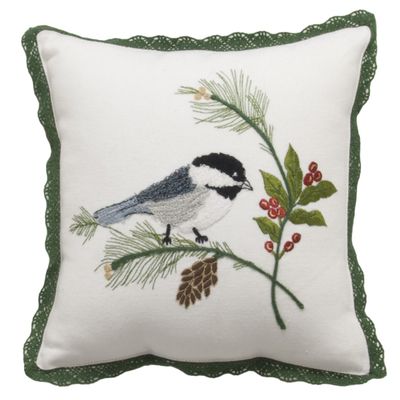 April Cornell 10 by 10-Inch Cushion, Chickadee Embroidery