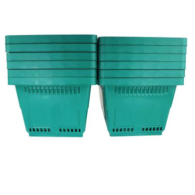 Plastic Shopping Baskets w/Handles - Set of 12 - Color: Green - Eco Friendly Reusable Retail Store/Grocery Basket - Better Than Paper or Plastic Bags