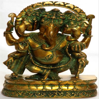 Three-Headed Dancing Ganesha - Brass Sculpture