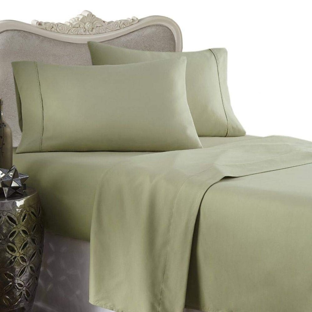 Luxurious GREEN Solid / Plain, QUEEN Size. EIGHT (8) Piece GOOSE DOWN Comforter BED IN A BAG Set. 1200 Thread Count Ultra Soft Single-Ply 100% Egyptian Cotton. INCLUDES 4pc BED SHEET Set, 3pc DUVET SET & GOOSE DOWN Comforter
