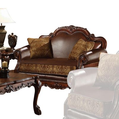 Acme Dresden Loveseat w/2 Pillows in Brown Synthetic Leather & in Cherry Oak