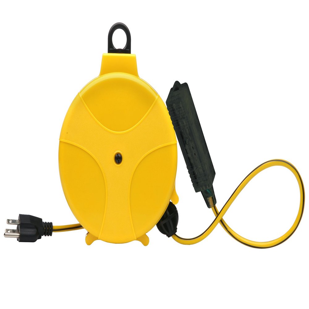 Southwire Retractable Extension Cord Reel - Three Grounded Outlets on Power Block for Multiple Devices - Tangle-Free Design with Smooth Retraction - Yellow - 20 Feet