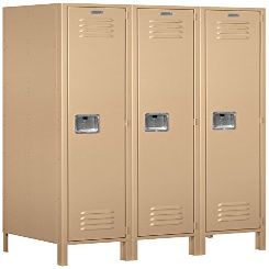 Salsbury Industries Assembled 1-Tier Standard Metal Locker with Three Wide Storage Units, 6-Feet High by 18-Inch Deep, Tan