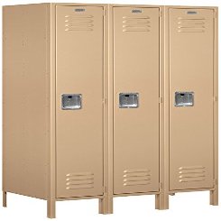Salsbury Industries Assembled 1-Tier Standard Metal Locker with Three Wide Storage Units, 6-Feet High by 18-Inch Deep, Tan