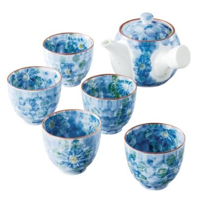 Arita Ware Inner and Outdoor Teppenka Teapot Tea Set (1 Teapot, Set of 5 Teacups)
