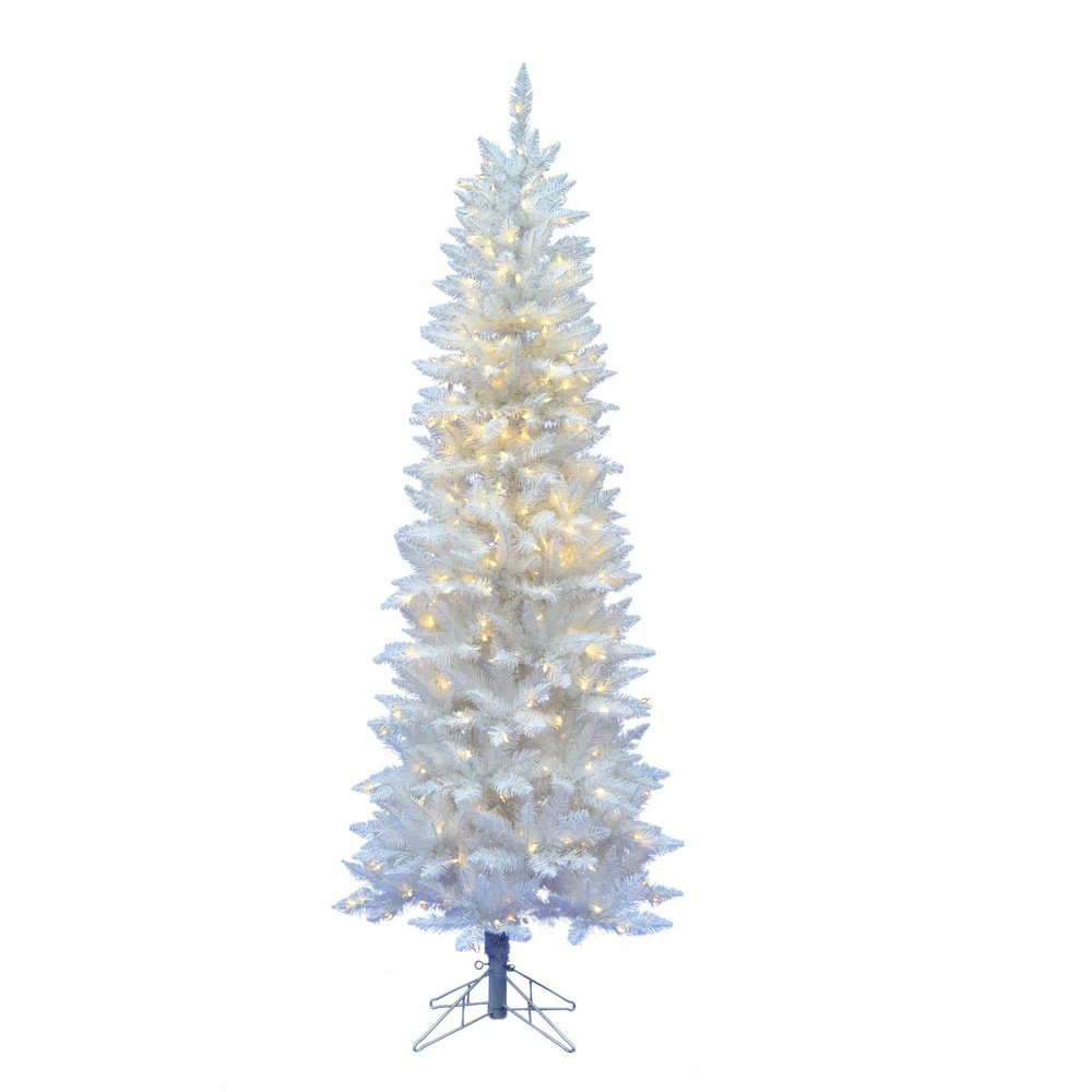 Vickerman 5' Sparkle White Spruce Pencil Artificial Christmas Tree, Warm White LED Lights - Faux Spruce Christmas Tree - Seasonal Indoor Home Decor