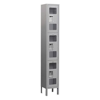 Salsbury Industries Assembled 3-Tier See-Through Metal Locker with One Wide Storage Unit, 6-Feet High by 12-Inch Deep, Gray