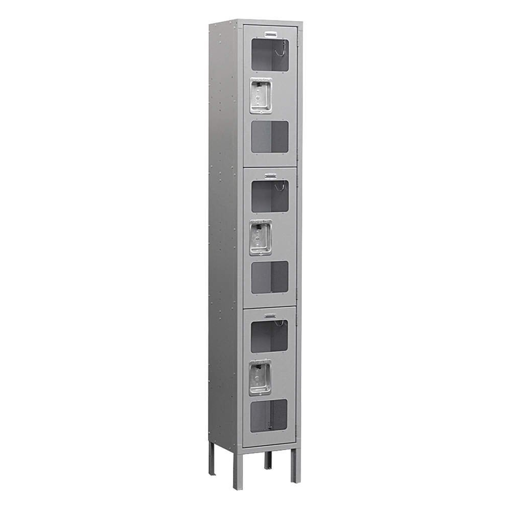 Salsbury Industries Assembled 3-Tier See-Through Metal Locker with One Wide Storage Unit, 6-Feet High by 12-Inch Deep, Gray