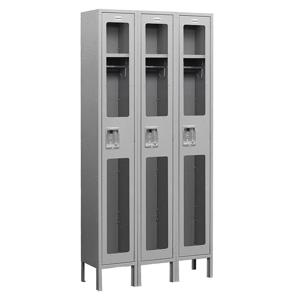 Salsbury Industries Assembled 1-Tier See-Through Metal Locker with Three Wide Storage Units, 6-Feet High by 18-Inch Deep, Gray