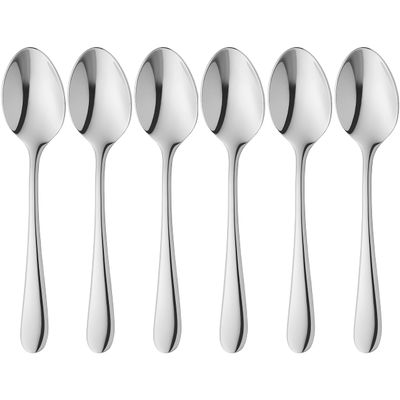 WMF Espresso Spoons Set of 6 Merit Cromargan Protect Steel Extremely Scratch Resistant Polished