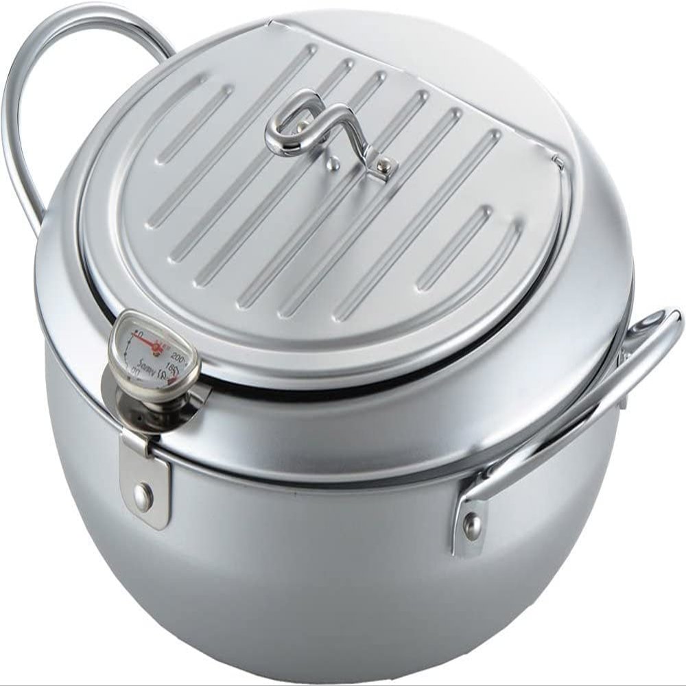 Yoshikawa SJ1025 Deep Frying Pot, Tempura Pot with Lid, Thermometer, 9.4 inches (24 cm), Gas Fire, Induction Compatible, Made in Japan