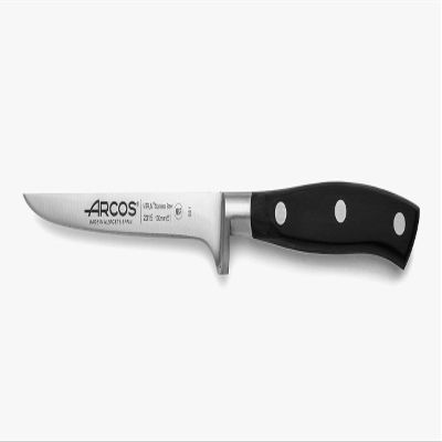 Arcos Boning Knife 5 Inch Nitrum Stainless Steel and 130 mm blade. Professional Butcher Knife to Slice Bones from Meat. Ergonomic Polypropylene Handle. Series Rivera. Color Black.