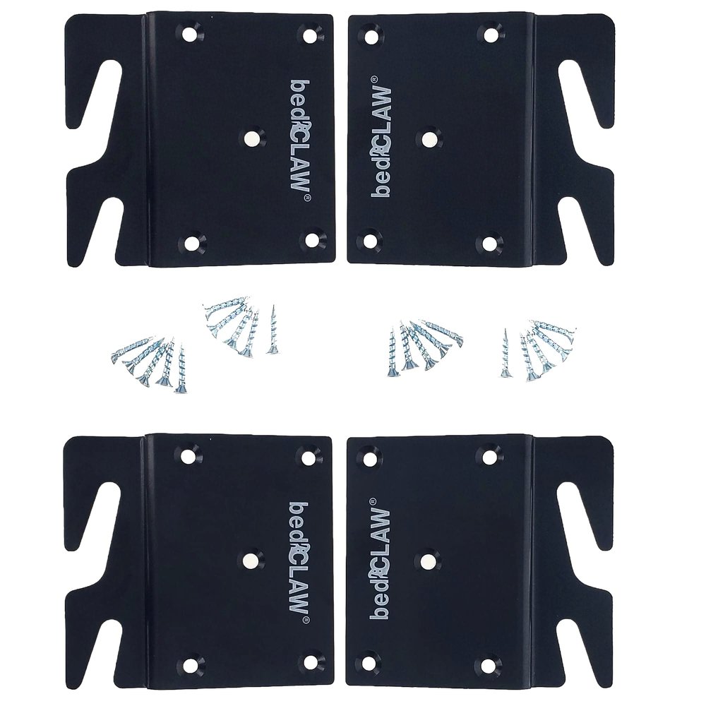 Bed Claw Retro-Hook Plates for Wooden Bed Rail Restoration, Set of 4 with Screws, Bed Frame